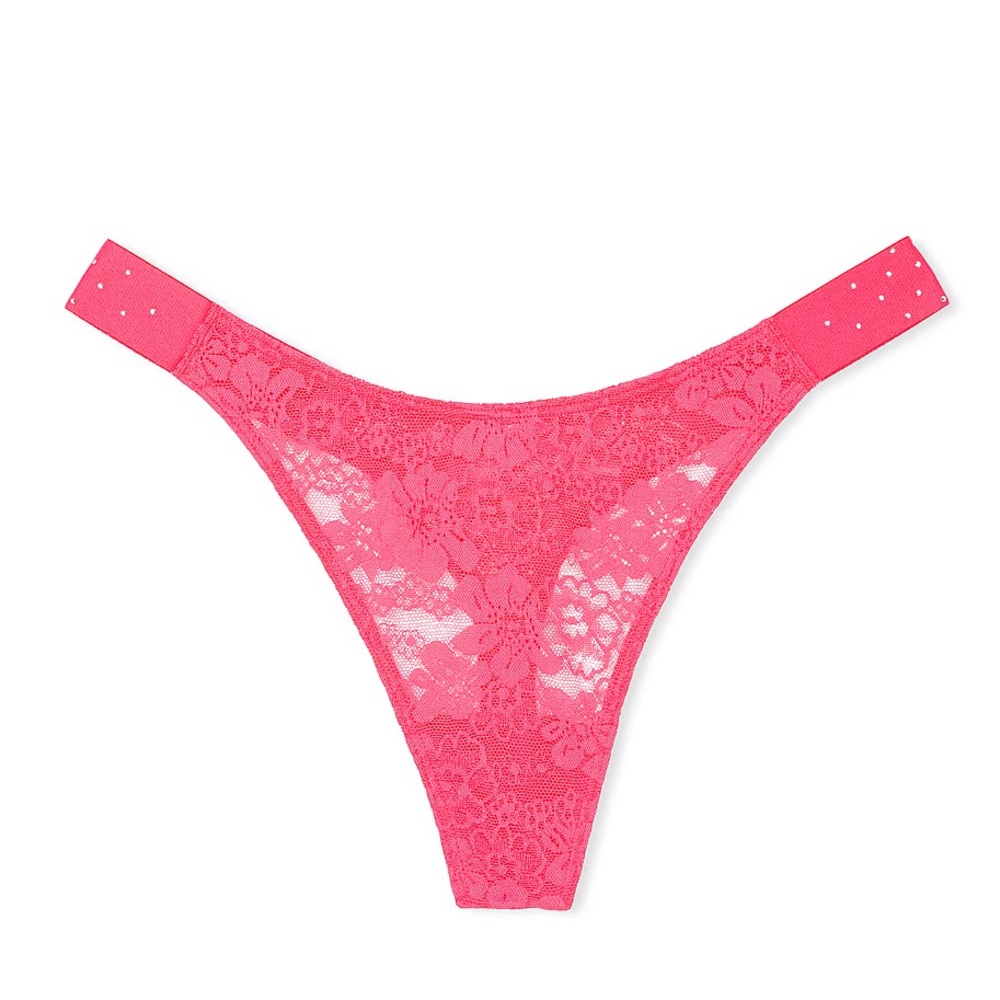 PINK Victoria's Secret Hot Pink rhinestone Lace thong